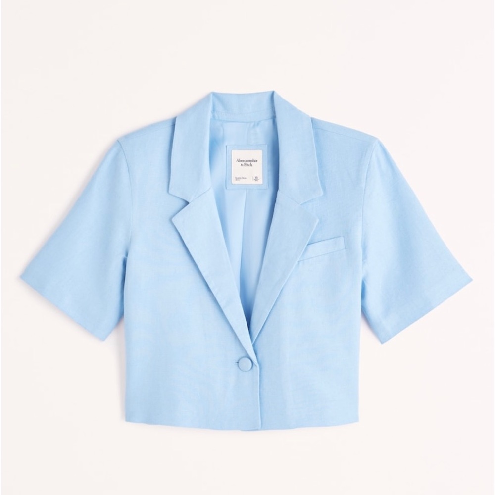 Linen-blend short - sleeve cropped blazer